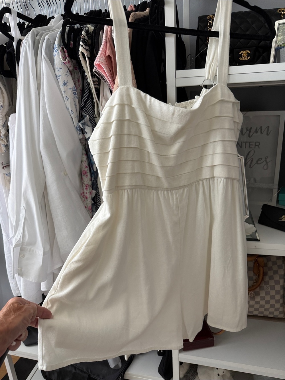 Altar’d State Cream Ruffled Bodice Romper with Wide Straps